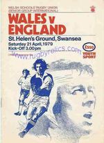 WALES v ENGLAND SCHOOLS SENIOR UNDER 19 1979 RUGBY PROGRAMME at SWANSEA