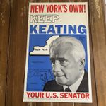 Vintage Ken Keating Political Campaign Poster Republican Senator NY 1964 14x22