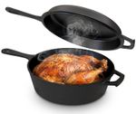 KICHLY Combo Cooker Cast Iron Dutch Oven with Lid 2 in1, Pre-seasoned Multi