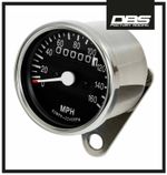 NEW UNIVERSAL MOTORCYCLE MOTORBIKE CLASSIC STYLE CABLE CHROME BLACK MPH SPEEDO