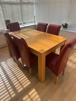 Solid Wood Table with 6 Leather Chairs