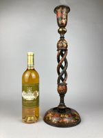 BEAUTIFUL 51cm ANTIQUE KASHMIRI PAINTED TURNED CARVED WOODEN CANDLESTICK