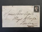 QV GB 1840 SG1 1d Penny Black JB Plate 5 on Wrapper Perth to London Hays Wharfe
