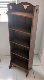 Antique C1910 Oak Open Bookcase Arts and Crafts Narrow