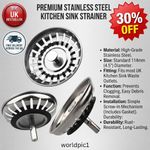2x Stainless Steel Replacement Kitchen Sink Drain Strainer Drainer Waste Plug