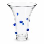 Hand Blown Art Glass Vase Clear Glass Cobalt Blue Applied Dots Flared Rim