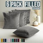 Pack of 6 Velvet Cushions With Covers Throw Decorative 18"x18" Filled Cushions