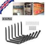 4/6 Garage Storage Hooks Ladders Bike Heavy Duty Utility Hanger Wall Mount Rack