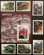 TANZANIA REPTILES STAMP SET 7V + SS 1993 MNH IGUANA COBRA VIPER ALLIGATOR FAUNA