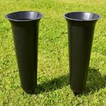 Set of 2 Black Plain Spiked Memorial Grave Flower Vases Holder