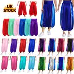 UK Kids Girl's Satin Belly Dance Harem Pants Trousers Bloomers Arabic Princess
