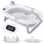 Foldable Baby Bath Tub with Bathtub Cushion Collapsible Bath Baby Tub White UK