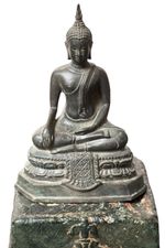 THAI BRONZE BUDDHA RATTANAKOSIN PERIOD STYLE BHUMISPARSHA MUDRA 23 cms.