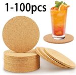 1-100pcs Natural Plain Real Cork Coasters - Round & Thick 9cm/3mm