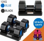 Adjustable Dumbbell 12KG Home Gym Quick Dial Exercise Fitness Hand Strength New