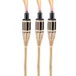 Bamboo Garden Torch Set 3PC Tiki Oil Paraffin Fire Torches Outdoor Lighting 60cm
