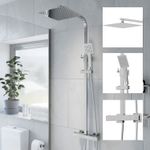 Thermostatic Shower Mixer Square Chrome Bathroom Exposed Twin Head Valve Set