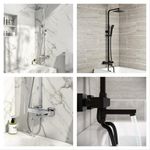 Square Rigid Riser Shower Thermostatic Shower Kit with Bath Filler Spout In One
