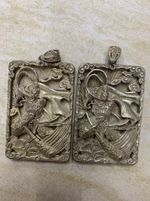 2Pcs Fine Hand Made Chinese Silver *Monkey King* 平安/福 Hollowing Pendants