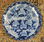 Large Antique Japanese Blue & White Imari Scalloped Charger 40cm Diameter