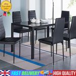 Modern Square Dining Table Sets for 4-6 People w/ Tempered Glass Top for Kitchen