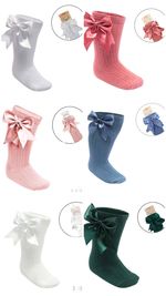 Baby Girls Large Satin Bow Knee Socks Soft Touch Elegance 0-24 Months - 12 Cols