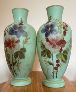 Pair of Milk Glass Hand Painted Vases - 8.5" (21.5cm) - Antique