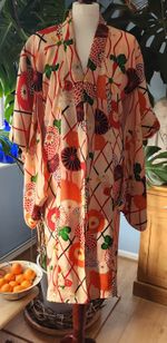 Fabulous Handmade Antique Art Deco Era Silk Kimono Robe Short Length Small Size