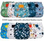 5 x reusable nappies and inserts adjustable Cloth Popper Newborn pocket washable
