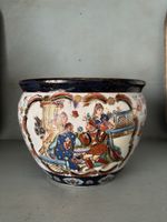 Vintage Chinese Porcelains Fish Bowl Planter With Court Scene And Gilt Accents
