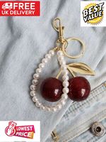Chic Cherry Keychain Sparkling Resin Pendant Alloy C‑Hook Closure Chain Style Re