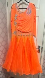 BallroomDress Orange Long Sleeve Rhinestones Chiffon Skirt One Size