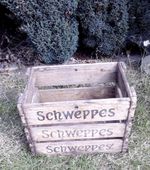 Vintage wooden 1970s Schweppes tonic pop bottle crate