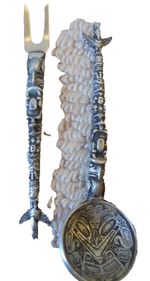 Roma Canada Pewter Spoon & Fork Collectable Totem Pole Native Pattern Pickle Set
