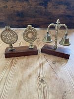 Antique Horse Brass Bell Fly-Head Terret/Swingers on Wooden Mounts