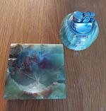 Onyx Table Cigarette Lighter with AshTray, Green & Brown Marble Effect