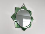 Vintage 1930s Art Deco Flower Mirror Emerald Green & Clear Glass 59cm