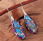 Natural Purple Sea Sediment Jasper Teardrop Dangle Healing Protection Earrings