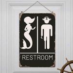 Funny Mermaid Pirate Vintage Restroom Door Sign 1Pc, Nautical Decor