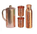 Pure Copper Water Pitcher Jug 1.5 L Hammered Water Bottle Tumbler Glass Set Of 4