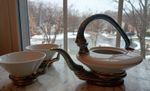 Rare! Artsy MCM White Blue & Gold Tea Set, 6"X8", FUN & UNIQUE 