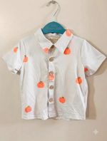 Marie Nicole Gray/Orange Gingham Pumpkin Collared Short Sleeve Button-Up Shirt