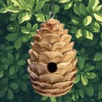 Handmade Wooden Carved Pine Cone Birdhouse. 