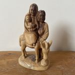 Hand Carved Wooden Nativity Scene Figurine Mary Jesus On Donkey With Joseph