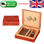 30CT Cigar Humidor Case Cedar Wood Lined Storage Box With Humidifier Hygrometer