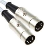 Pro MIDI Lead 5 Pin DIN Plug to Plug Cable Braided Metal End Shielded 1m/2m/3m/5