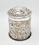 FINE CHILD & CHILD ARTS & CRAFTS SILVER PLATED CYLINDRICAL BOX c1900