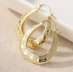 9ct Gold Vintage Engraved Small Oval Hoop Creole Earrings Gold Filled