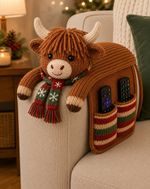 Christmas Highland Cow Sofa Arm Remote Holder DK Knitting Pattern Printed Only