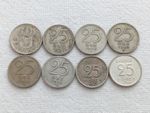 Collection of 8 x Sweden/Swedish/Sverige 25 Ore Silver Coins 1937 to 1960